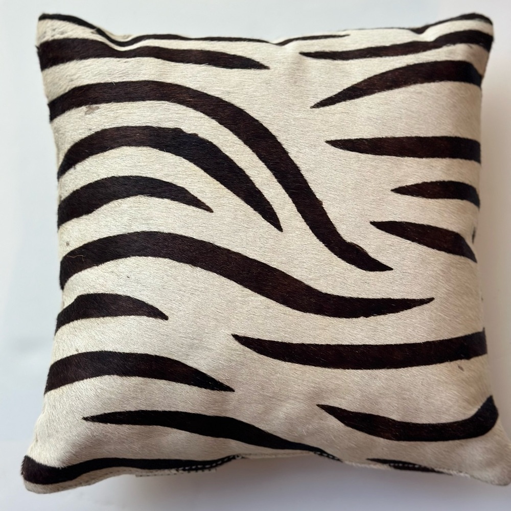 Pottery Barn Zebra Hair On Hide Decorative Pillow Brown & Ivory 11” x 11”